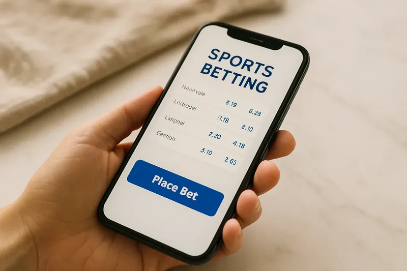 Hand holding smartphone showing sports betting odds on white marble
