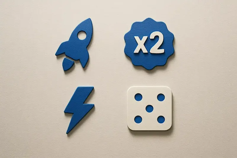 Grid of instant game symbols on cream linen background